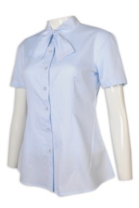 R312 來樣訂做恤衫 短袖 女裝 領花恤衫 淨色 領花 恤衫生產商